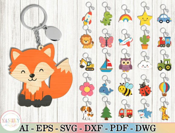 Download Cute Animal &amp; Kids Keychain SVG Bundle - Cute animal Collection