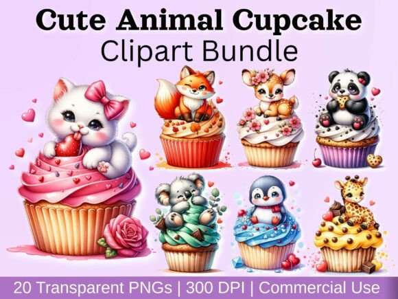 Download Cute Animal Cupcake Clipart Bundle - Premium Resources