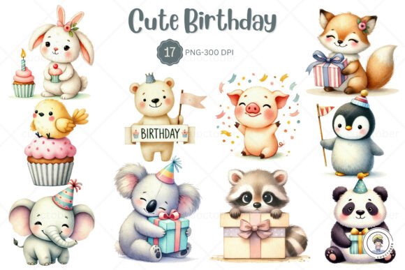 Download Watercolor Birthday Cute Animal Party - Cute animal Collection