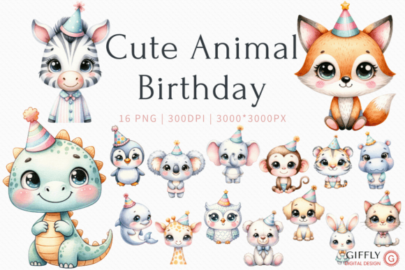 Download Cute Animal Birthday Watercolor Clipart - Cute animal Collection